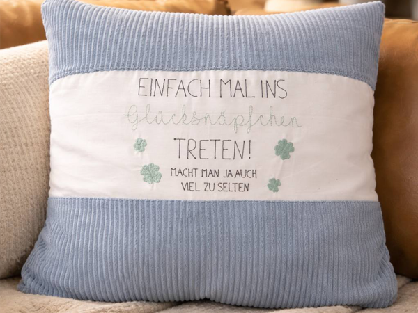 Glücksnäpfchen Spruch - redwork Stickdatei